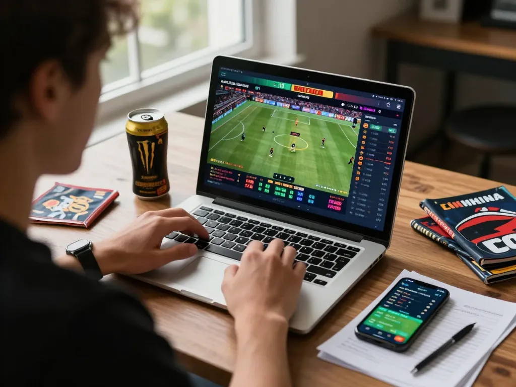Engaging in Juraganbola sports betting with live odds on laptop and app.