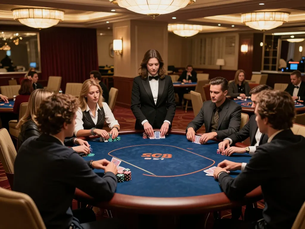 Players engaging in a strategic poker game at SC88 Vip exclusive table