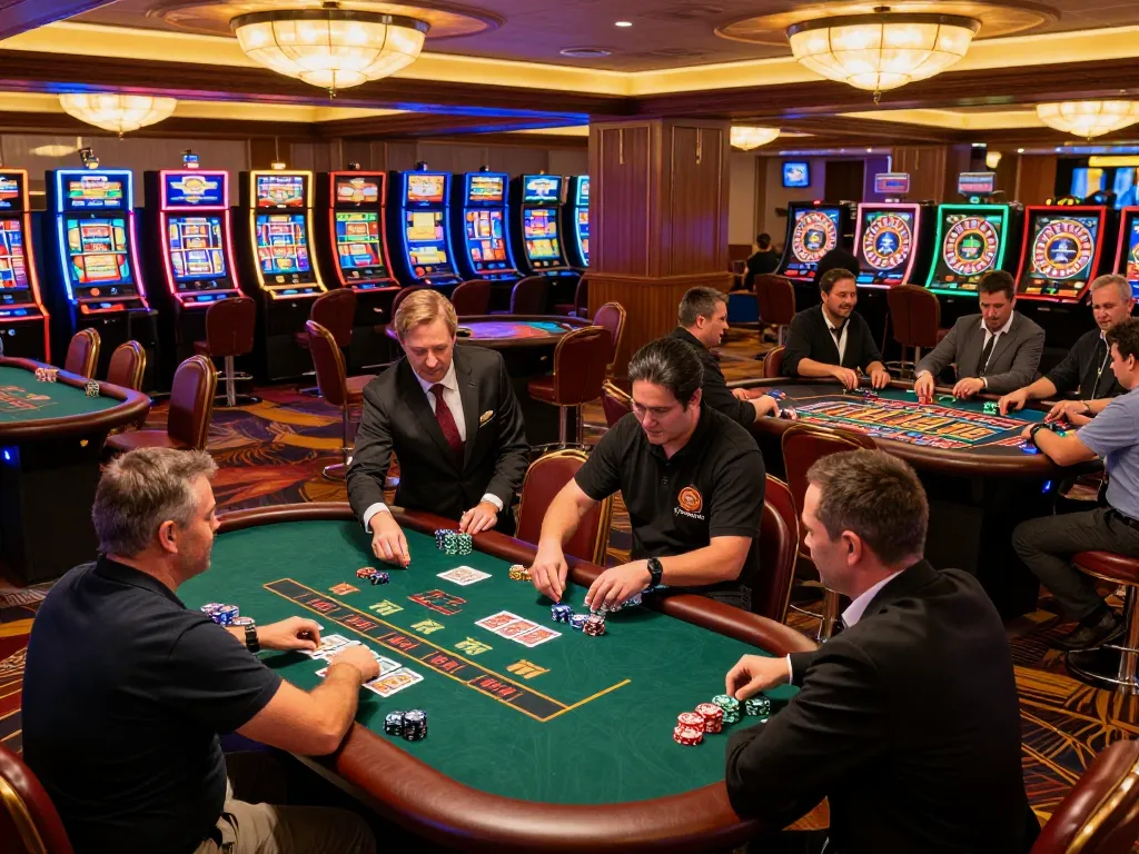 Players engaged at TR88 blackjack table in vibrant casino atmosphere with dynamic gameplay.