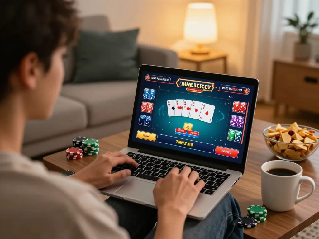 Engaged player on go8 online casino, focusing on a vibrant poker game interface.