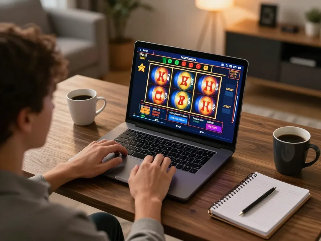 Engaging gameplay at Trang chủ RR99 with slot machine on laptop, showcasing excitement and strategy.