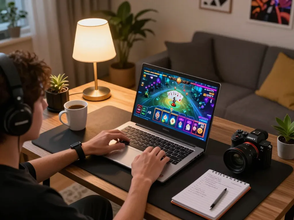 Engaging in Sunwin online gaming with vibrant graphics in a cozy atmosphere, reflecting responsible play.