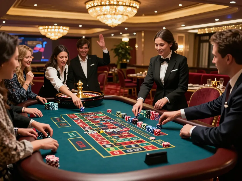 Experience joylink free kredit as players engage in an exciting roulette game at a luxury casino table.