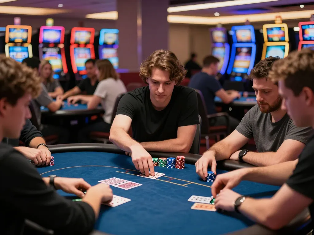 Pemain poker bertema Spaceman yang sedang menghitung langkah berikutnya dalam suasana kasino yang mendebarkan.
