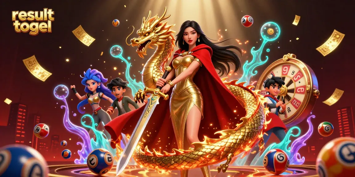 Result togel mengungkapkan kegembiraan lotere yang berwarna-warni dengan karakter yang mewah dan elemen dinamis.