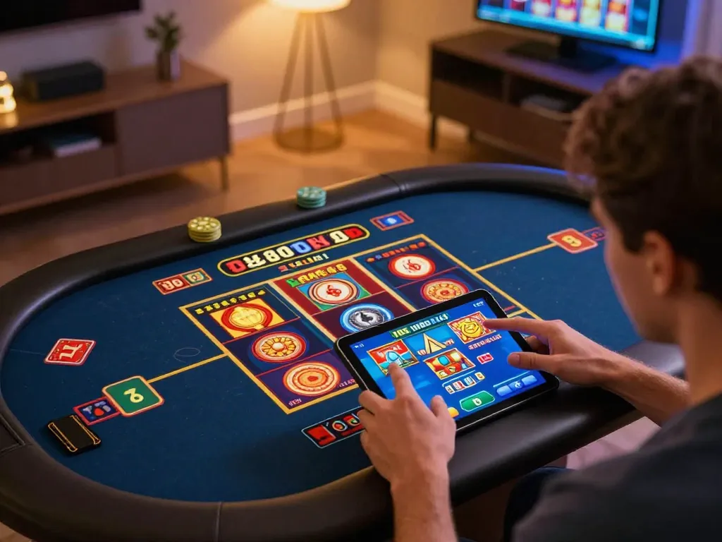 Player enjoying action-packed gameplay on the IDC88JOKER app, showcasing modern home gaming atmosphere