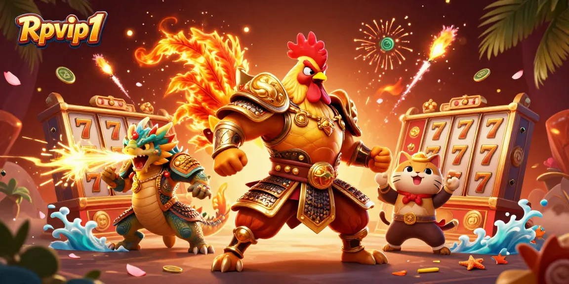 Rasakan permainan yang mendebarkan dengan Rpvip1 saat seekor ayam jantan petarung melawan keberuntungan dalam ilustrasi kasino yang penuh warna ini.