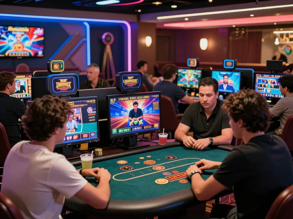 Players enjoying diverse games on MM88 online casino, showcasing vibrant gaming atmosphere.
