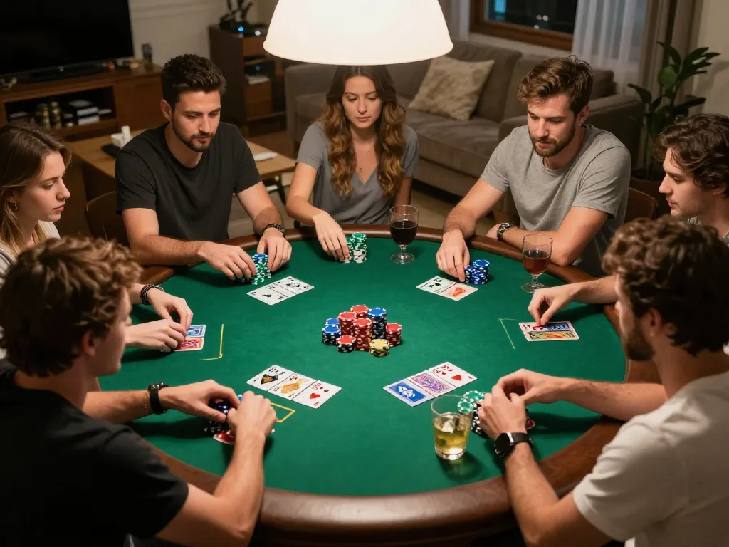 Engage in a thrilling game of poker at home with friends during a MPOID game night.