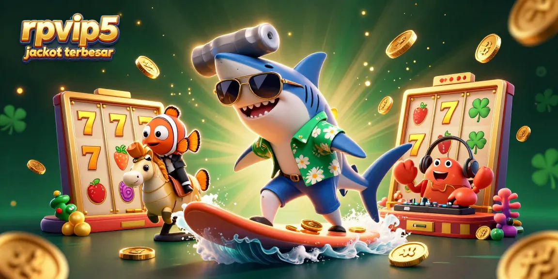 Experience the thrill of rpvip5 jackpot terbesar with an action-packed scene of fun characters amidst a casino backdrop.