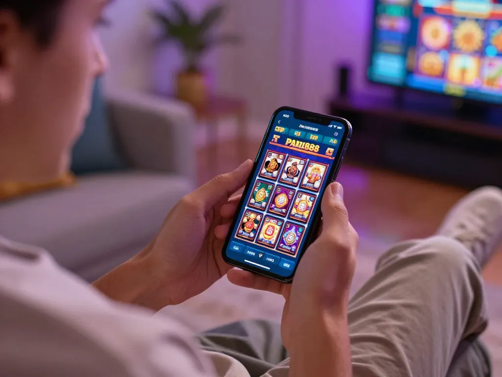 Engaging gameplay on Paris888 mobile app showcasing vibrant slots and a player focused on winning.