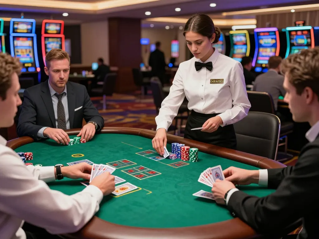 Engaged players strategizing their bets at CM88 Casino's blackjack table, showcasing a lively gaming atmosphere.