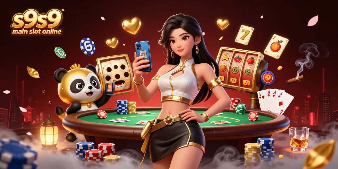 S9S9 main slot online offers dynamic gaming experiences with vibrant illustration of vibrant slot game and celebratory elements.