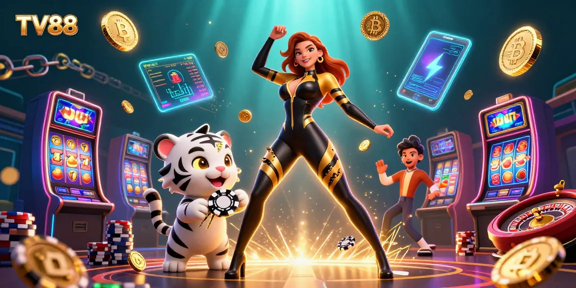 Engage in thrilling slots and crypto gaming at TV88 with vibrant 3D casino visuals.