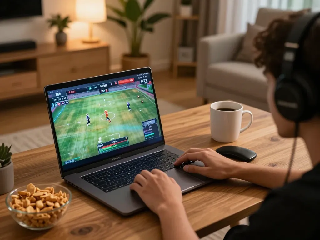 Watch trực tiếp đá gà tre in a comfortable home gaming setup with clear streaming quality