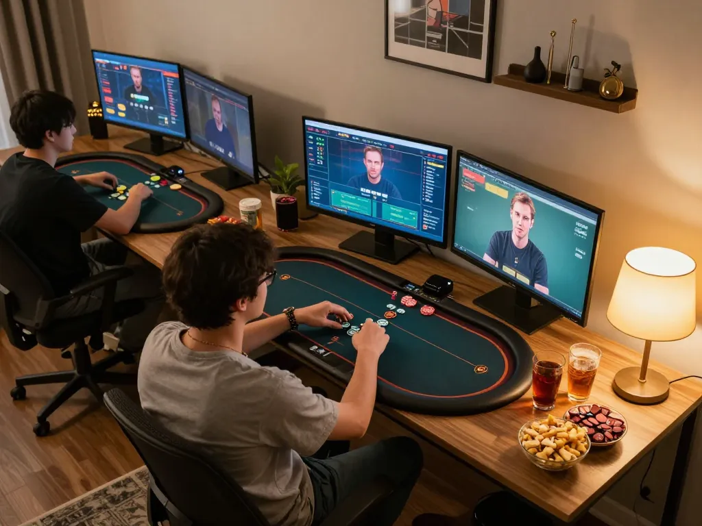 Engaged player enjoying live poker action with vegasslot77 at home, capturing strategic game moments.