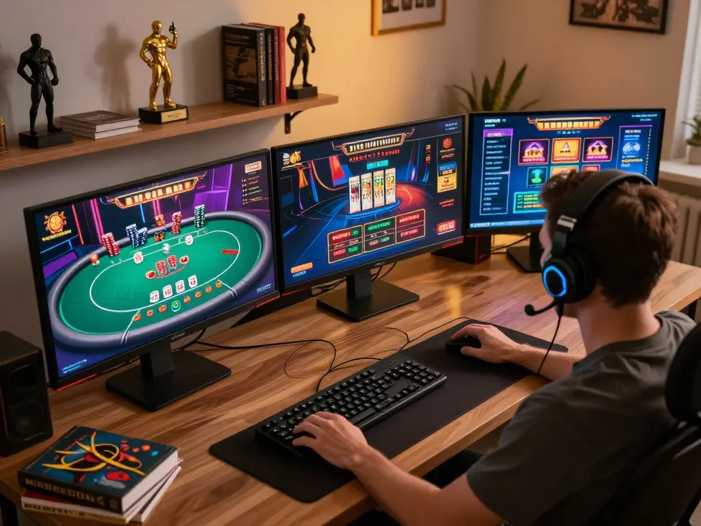 Engaging in cm88 online casino action with multiple game screens, showcasing strategic gameplay.