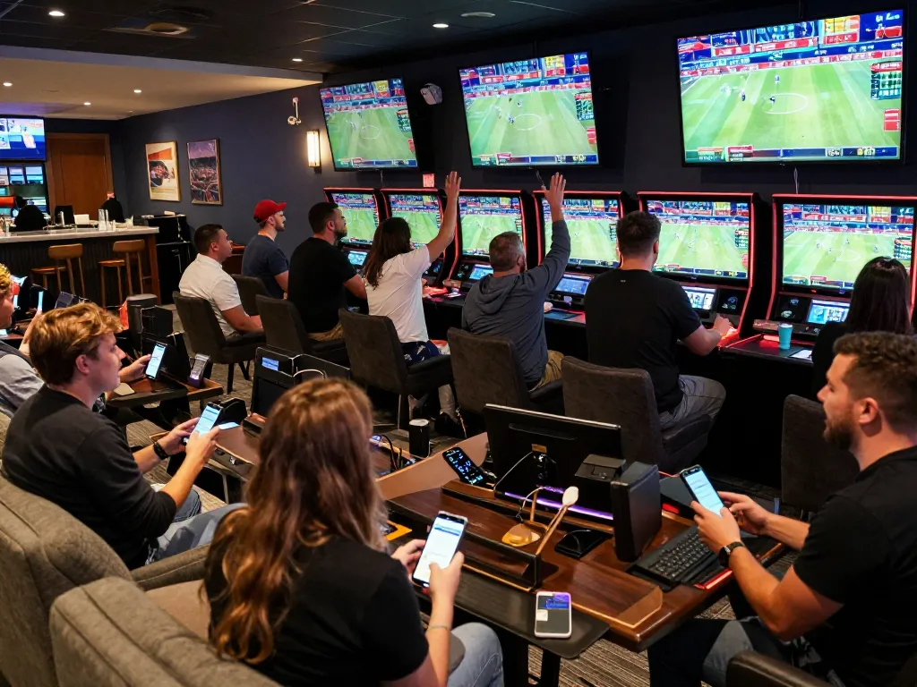 SC88 sports betting fans cheering and placing bets on live games in a stylish lounge