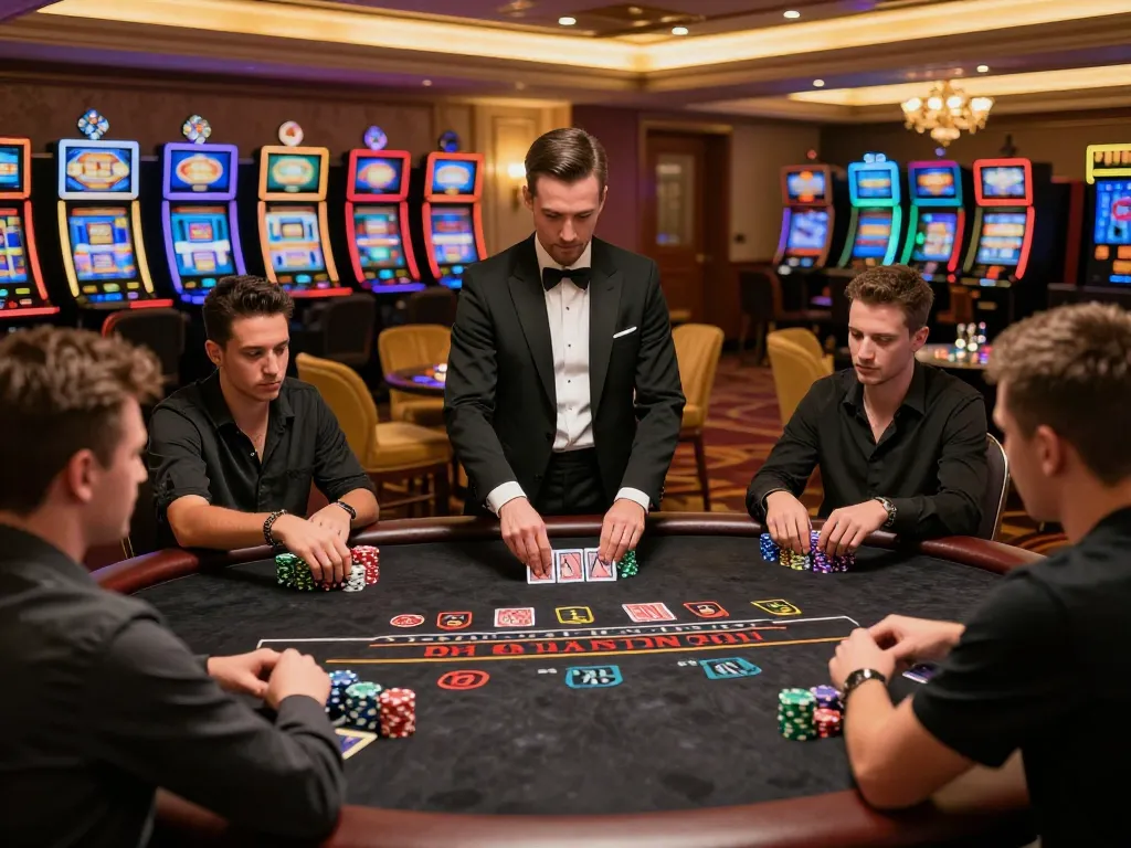 KADAL778 players strategizing in a luxury blackjack game, showing casino excitement and professionalism