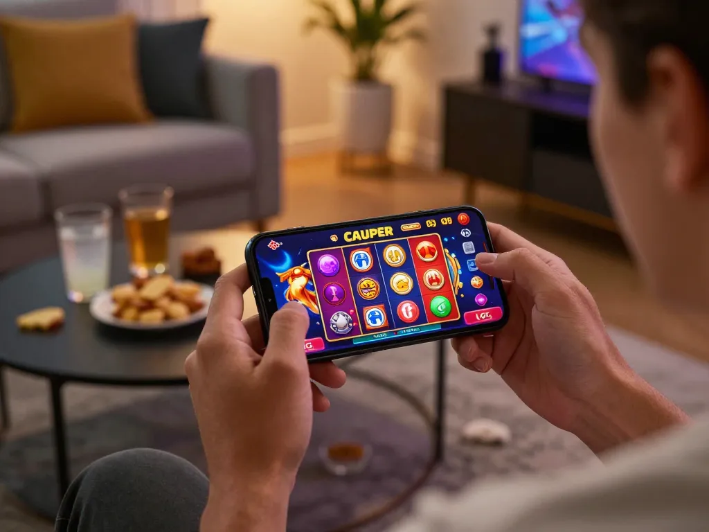 Engaging with the LGOSUPER app while enjoying a virtual slot experience at home