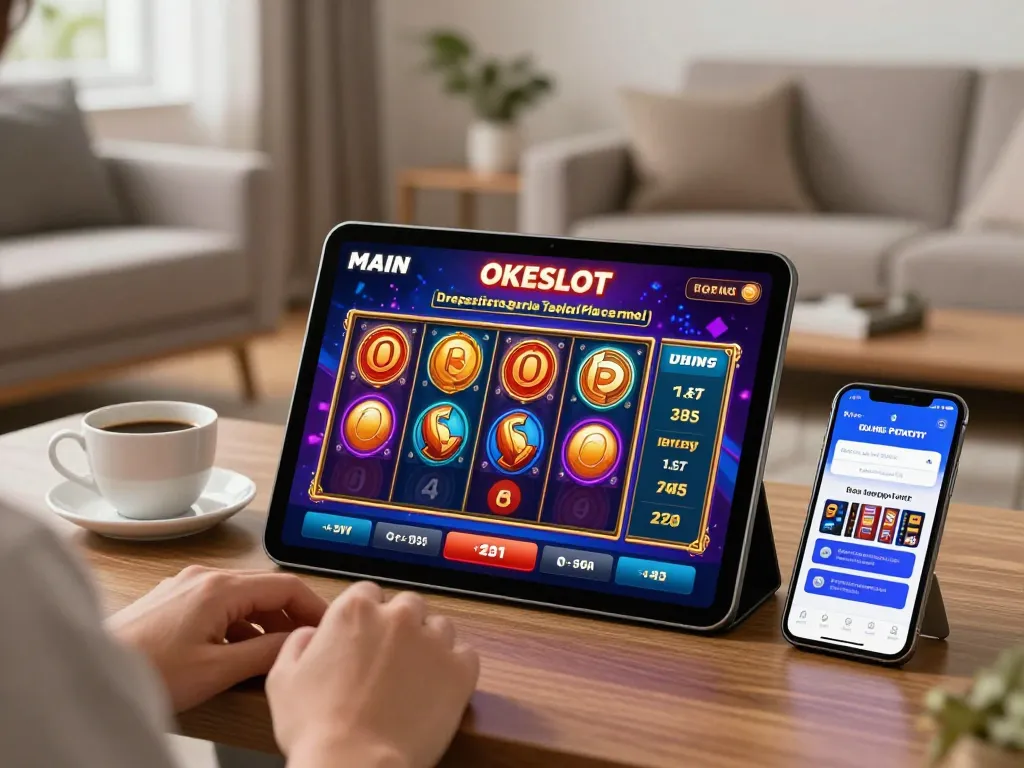 Main OKESlot Deposit Qris Tanpa Potongan experience with player engaged in vibrant online slot gameplay