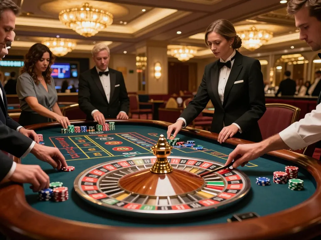 Players placing bets at a roulette table in the SC88 casino, vibrant atmosphere captured in action.