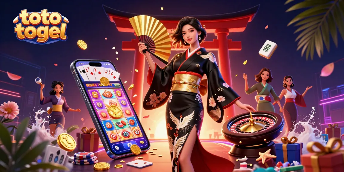 Experience thrilling toto togel action with vibrant casino elements surrounding a graceful Asian woman.