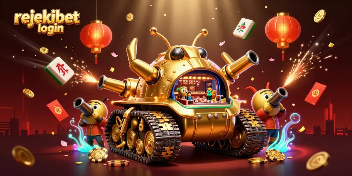 Engage in rejekibet login excitement with a vibrant 3D casino world full of confetti and lucky symbols.