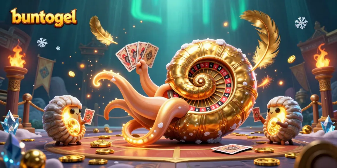 Experience thrilling gameplay at Buntogel, with a vibrant 3D illustration of a giant nautilus showcasing multiple cards.