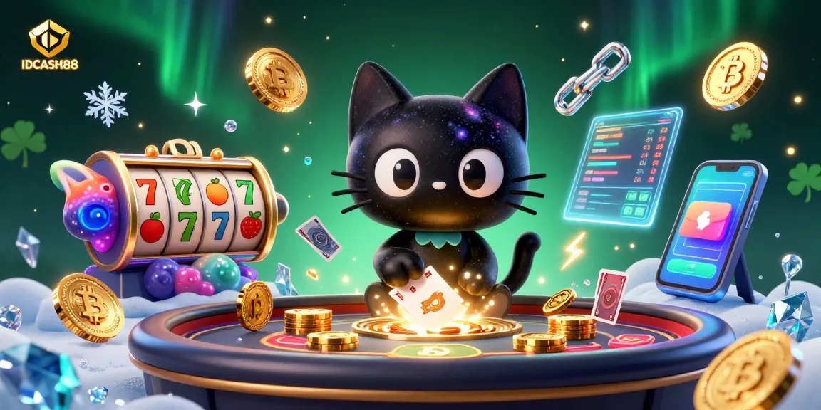 Experience thrilling gaming adventures with IDCASH88 showcasing a cosmic casino featuring vibrant characters and crypto elements.