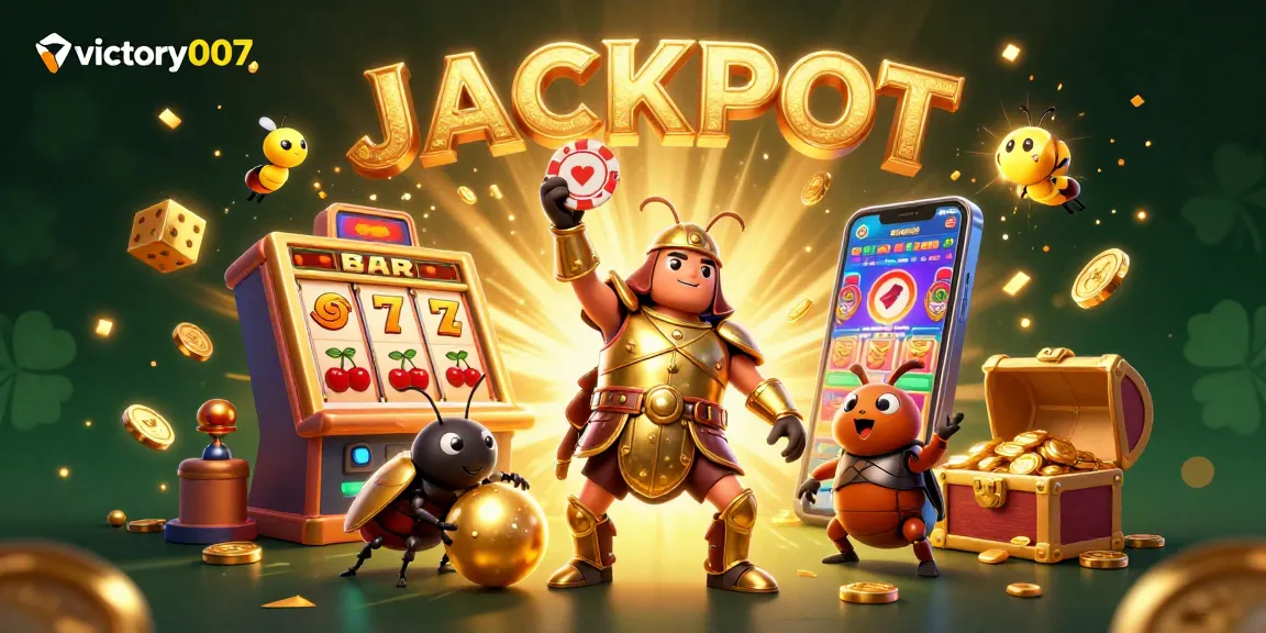 Spin and win at victory007 with a thrilling 3D illustration celebrating jackpots and casino excitement.