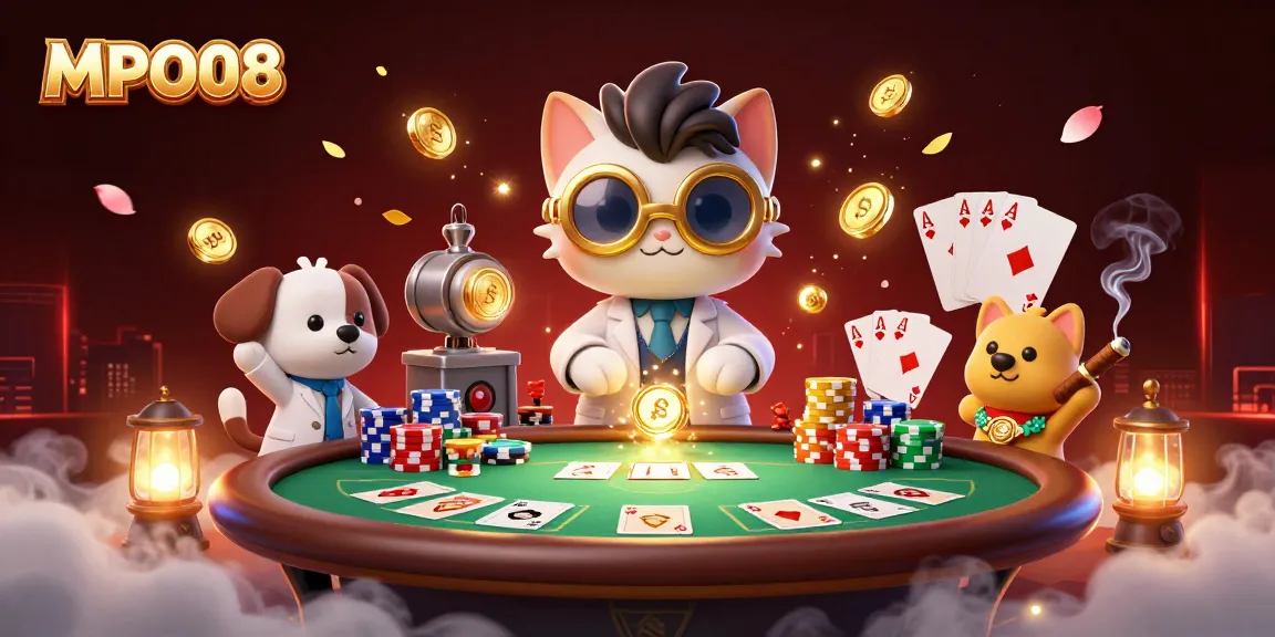 Engage with MPO08's lively casino scene showcasing high-stakes poker and vibrant gameplay elements.