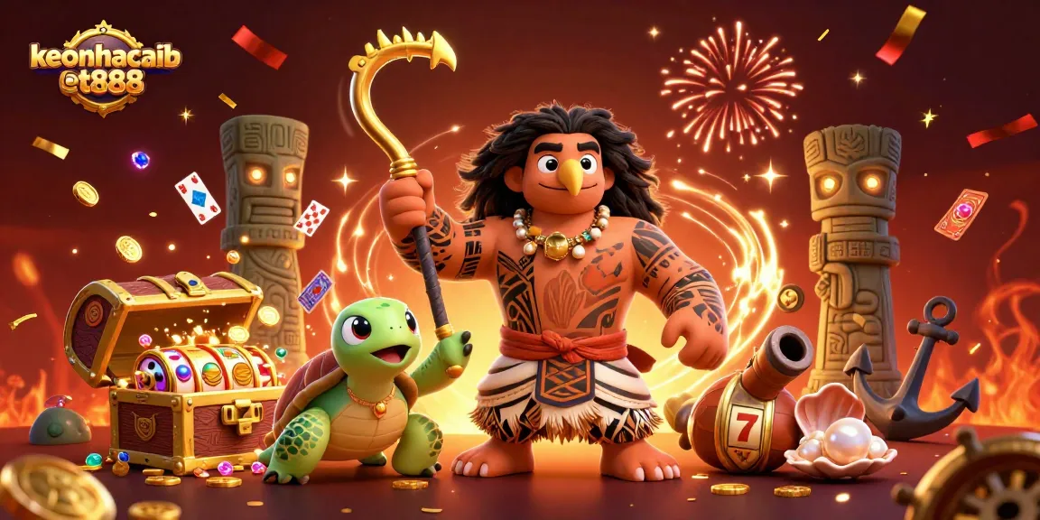 Engage in winning strategies at keonhacaibet888 with colorful casino elements surrounding dynamic characters.