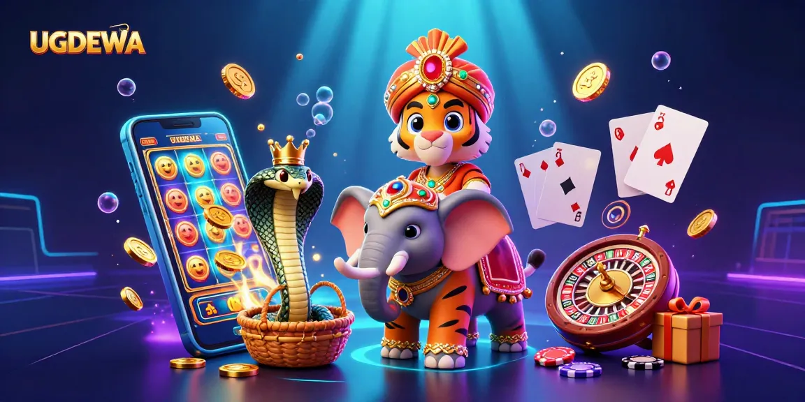 Spin to win on UGDEWA with vibrant 3D visuals of a tiger, elephant, and slot games.