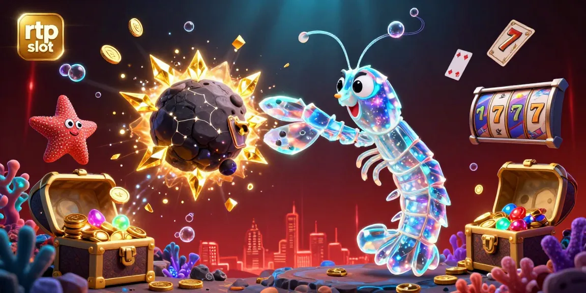 Unleash your winning potential with RTP slot as a galactic samurai shrimp battles for jackpots surrounded by elaborate casino elements.