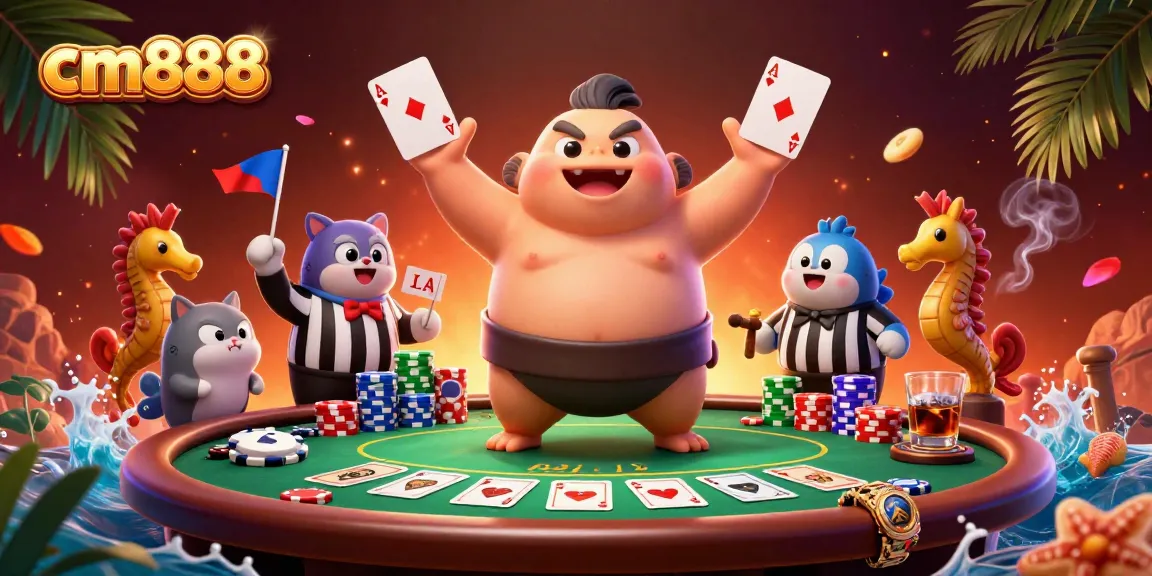 Engage in thrilling gameplay at cm888 with vibrant scenes featuring dynamic poker elements and whimsical characters.