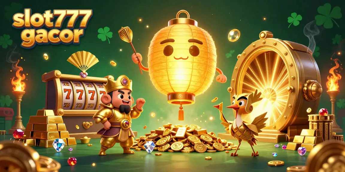 Ilustrasi slot777 gacor yang menggambarkan karakter unik dalam suasana kasino yang ramai.
