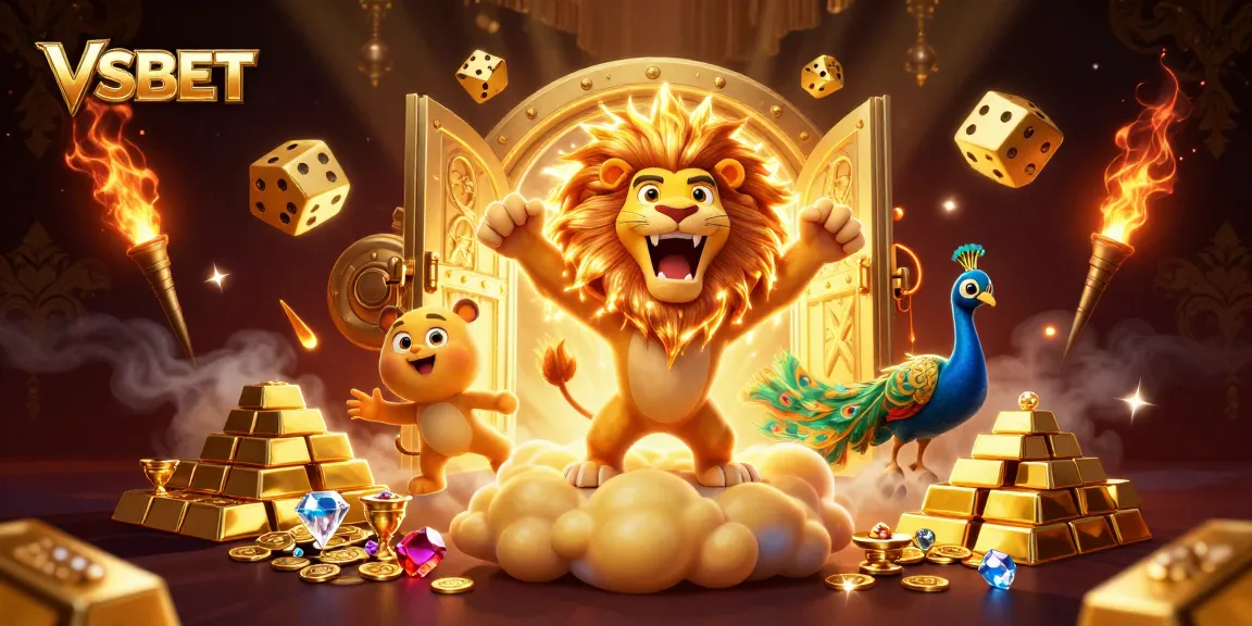 VSBET showcases an exciting 3D casino scene filled with treasures and vibrant characters.