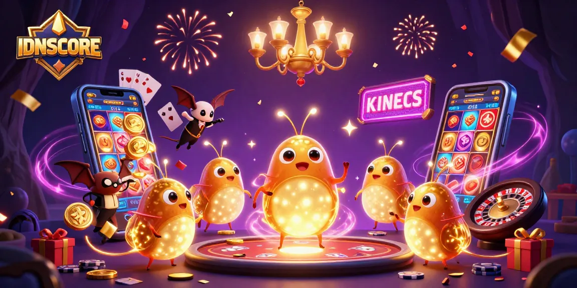 Spin winning reels at IDNSCORE with vibrant casino-themed glowworms illuminating the scene.