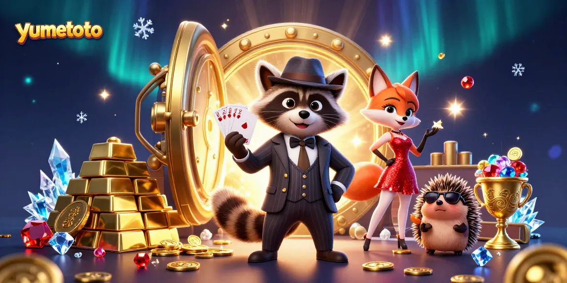 Win big with Yumetoto’s thrilling 4D Togel experience featuring a stylish raccoon and charming fox.