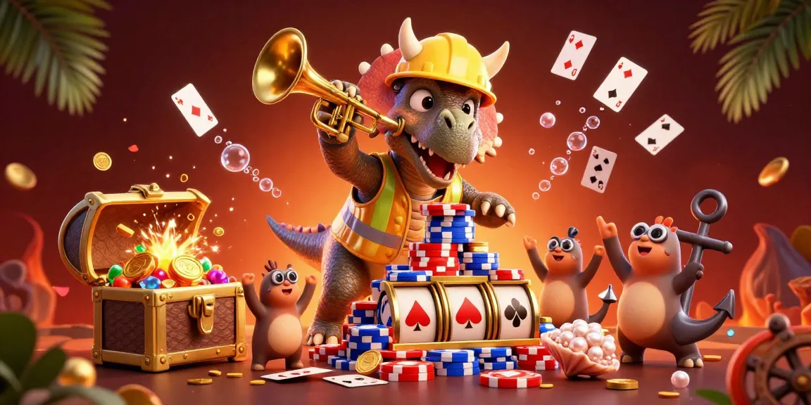 Experience thrilling gameplay with yumetoto, featuring a dynamic illustration of a triceratops and celebratory elements.