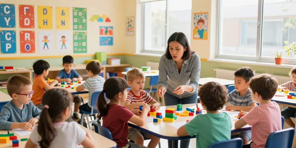 Children engaging with hands-on learning activities in a vibrant classroom, illustrating the concept of link slot in education.