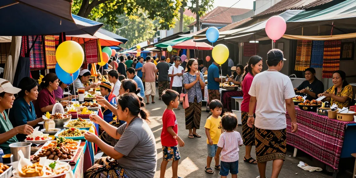 Acara komunitas di pasar lokal Leci123 dengan keramaian dan interaksi masyarakat.